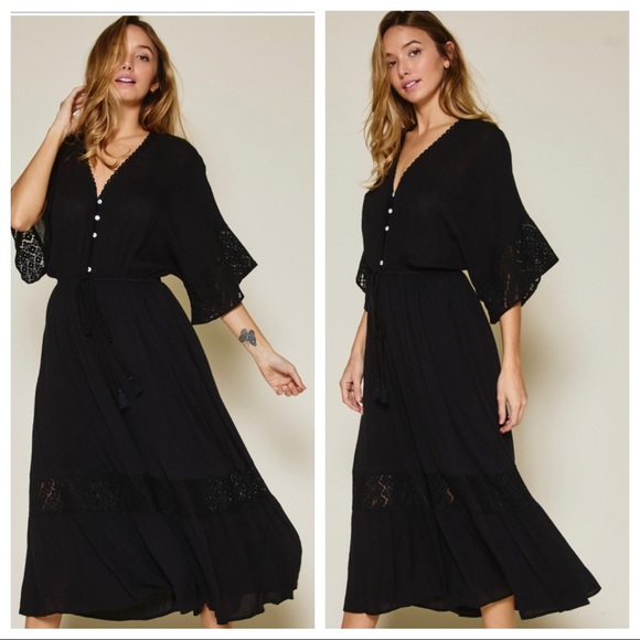 03 Most Fabulous Boho Hippie Chic Lace Trim Drop Sleeve Button Front Jumpsuit - Picture 2 of 5